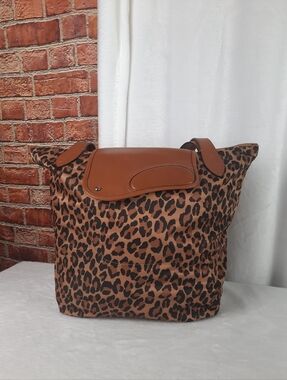 Ralph Lauren Vrown Leopard Nylon Zipper Tote